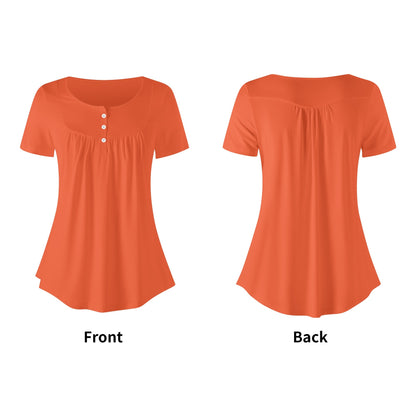 Lockere Bluse mit U-Ausschnitt und kurzen Ärmeln für Damen - Outrageous Orange Bluse JLR Design