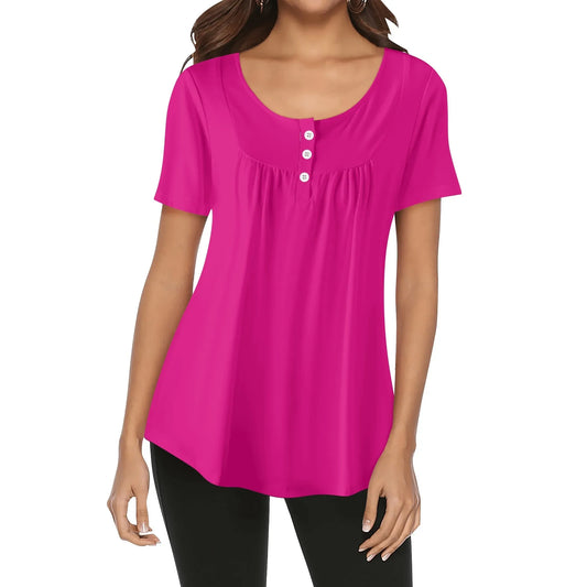lockere-bluse-mit-u-ausschnitt-und-kurzen-armeln-fur-damen-pink-bluse-jlr-design-22773 - JLR Design