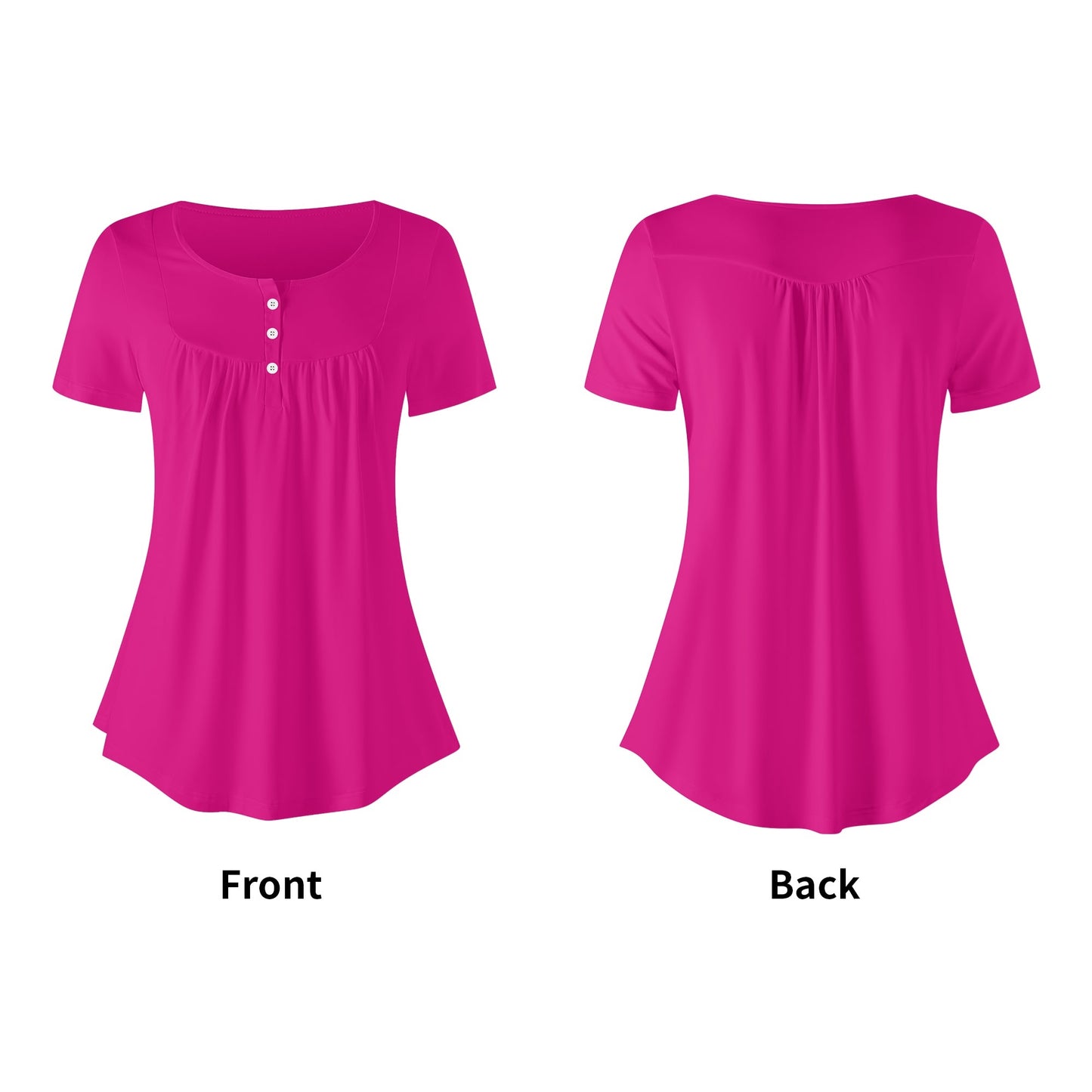 Lockere Bluse mit U-Ausschnitt und kurzen Ärmeln für Damen - Pink Bluse JLR Design