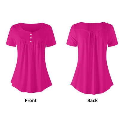 Lockere Bluse mit U-Ausschnitt und kurzen Ärmeln für Damen - Pink Bluse JLR Design