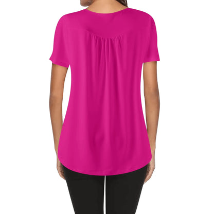 lockere-bluse-mit-u-ausschnitt-und-kurzen-armeln-fur-damen-pink-bluse-jlr-design-92492 - JLR Design