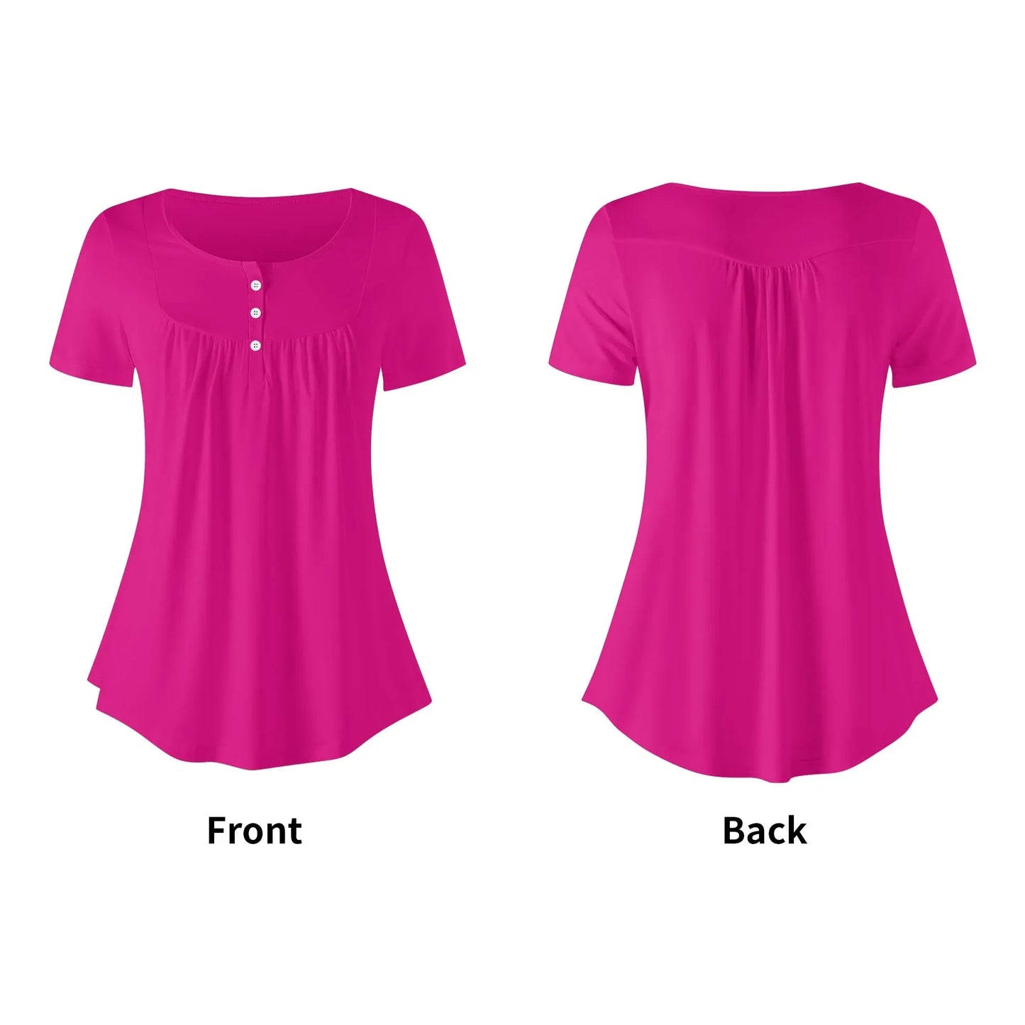 lockere-bluse-mit-u-ausschnitt-und-kurzen-armeln-fur-damen-pink-bluse-jlr-design-15152 - JLR Design