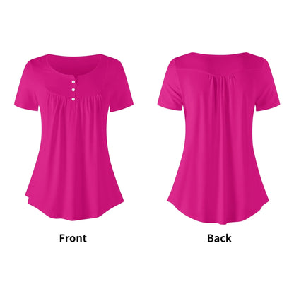 lockere-bluse-mit-u-ausschnitt-und-kurzen-armeln-fur-damen-pink-bluse-jlr-design-15152 - JLR Design