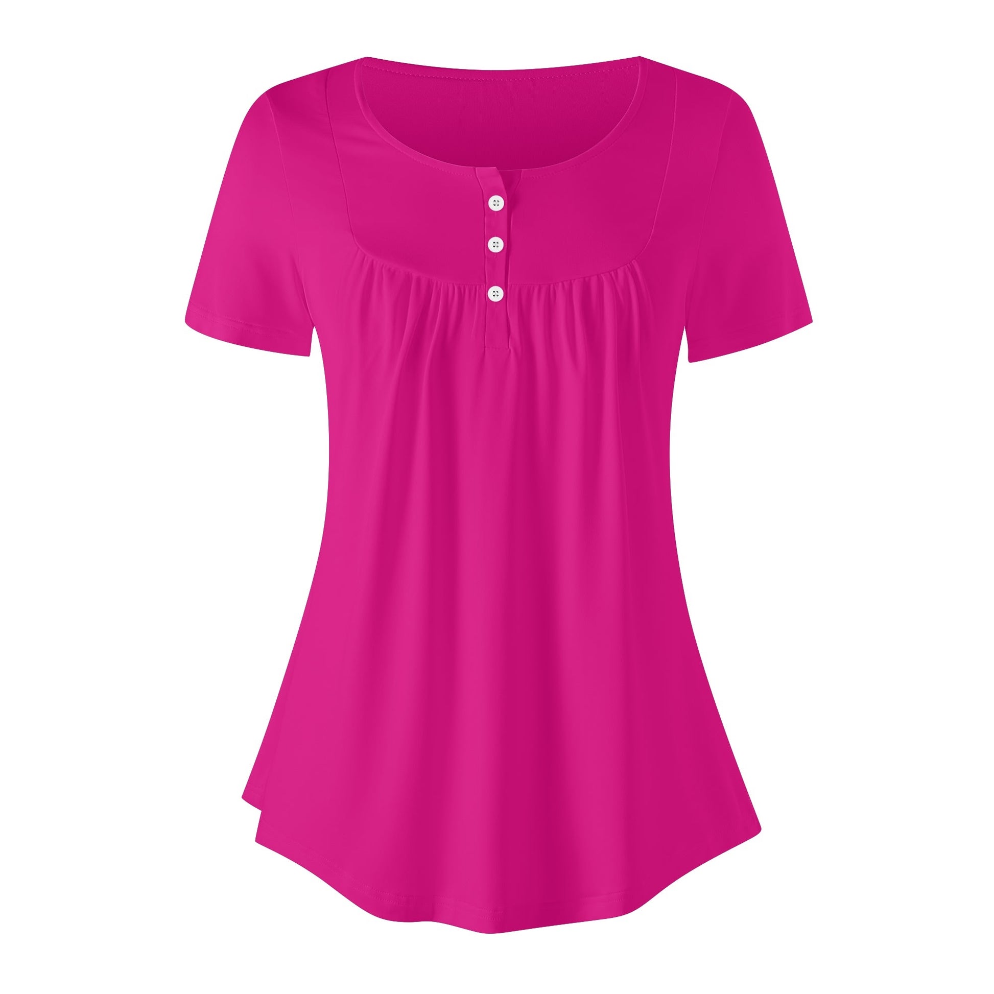 Lockere Bluse mit U-Ausschnitt und kurzen Ärmeln für Damen - Pink Bluse JLR Design