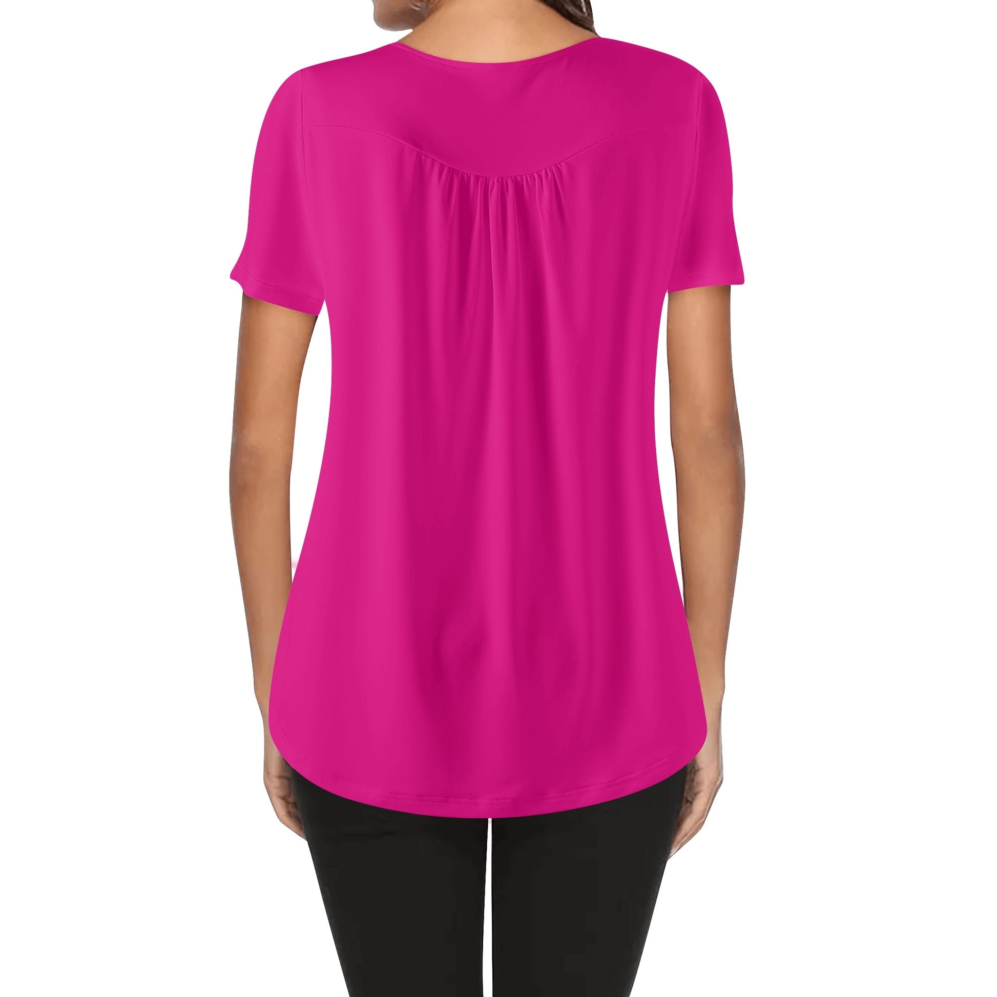 Lockere Bluse mit U-Ausschnitt und kurzen Ärmeln für Damen - Pink Bluse JLR Design