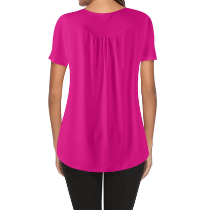 Lockere Bluse mit U-Ausschnitt und kurzen Ärmeln für Damen - Pink Bluse JLR Design
