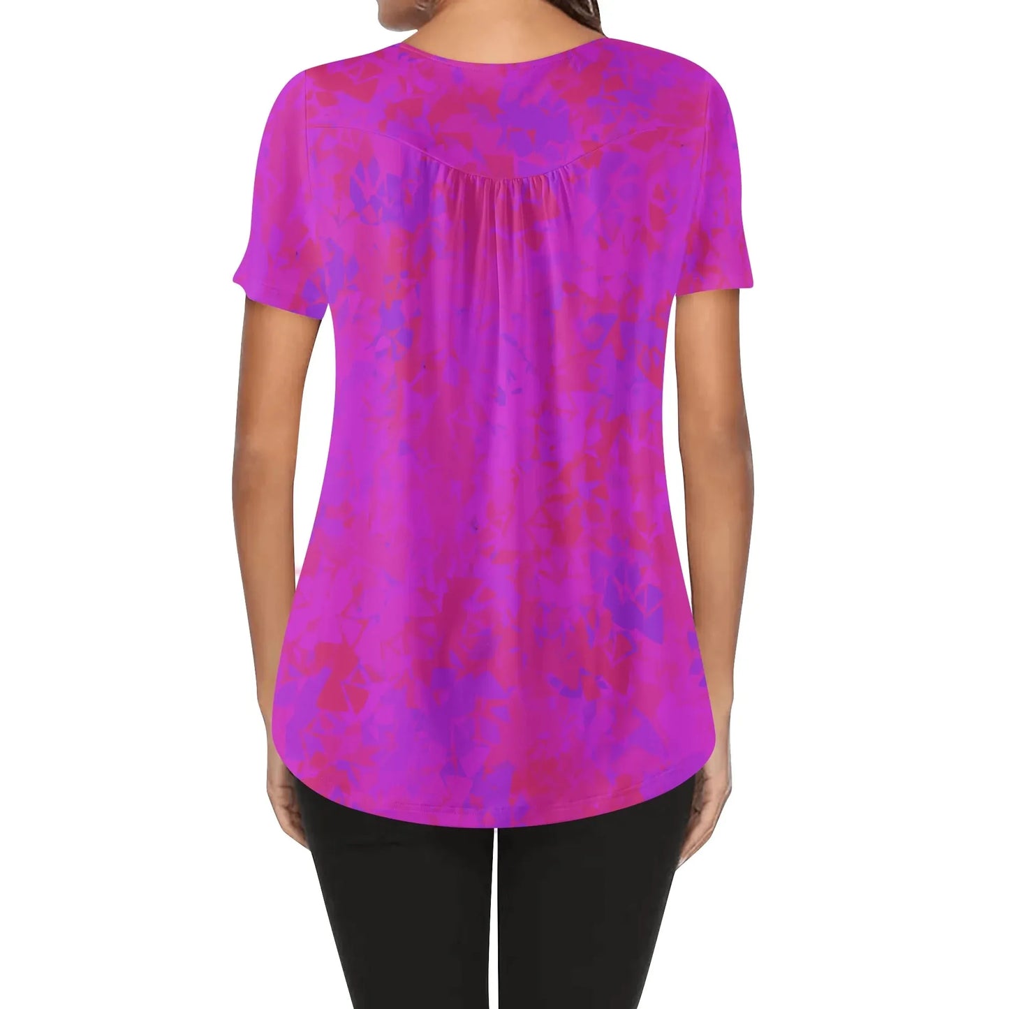 lockere-bluse-mit-u-ausschnitt-und-kurzen-armeln-fur-damen-pink-crystal-bluse-jlr-design-64241 - JLR Design