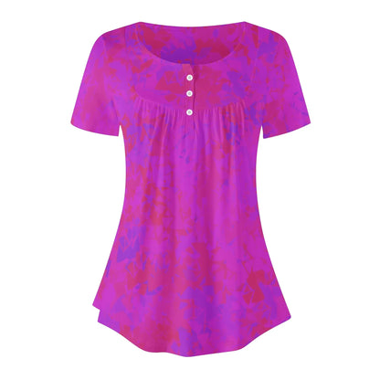 lockere-bluse-mit-u-ausschnitt-und-kurzen-armeln-fur-damen-pink-crystal-bluse-jlr-design-70498 - JLR Design