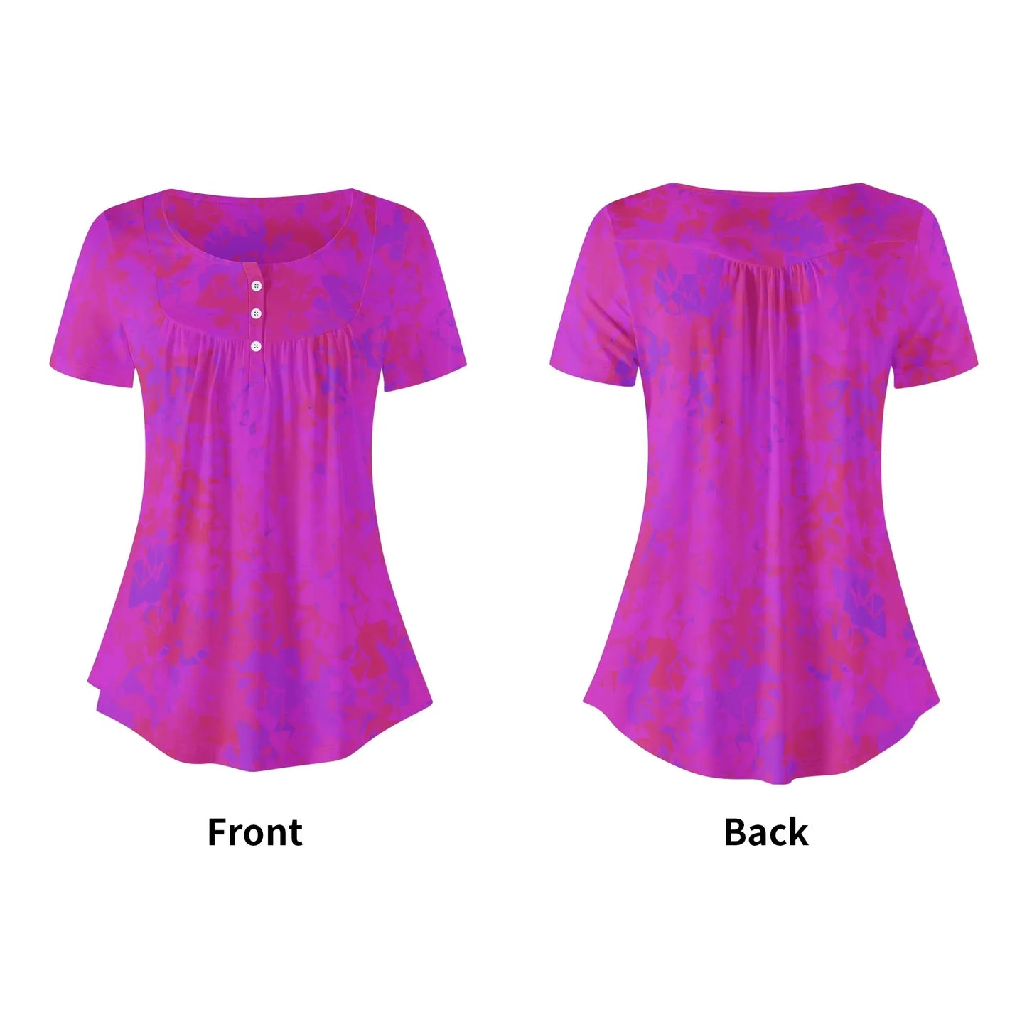 lockere-bluse-mit-u-ausschnitt-und-kurzen-armeln-fur-damen-pink-crystal-bluse-jlr-design-53749 - JLR Design