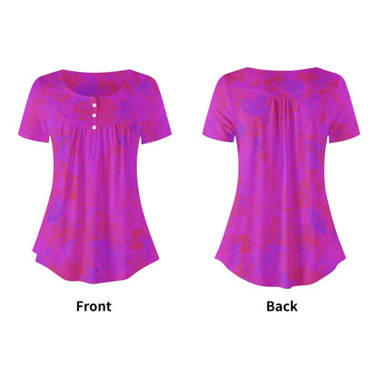 lockere-bluse-mit-u-ausschnitt-und-kurzen-armeln-fur-damen-pink-crystal-bluse-jlr-design-53749 - JLR Design