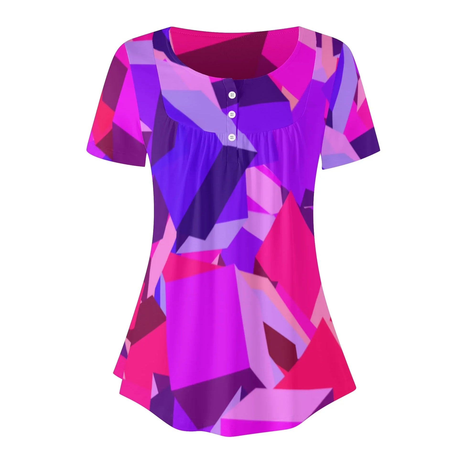 lockere-bluse-mit-u-ausschnitt-und-kurzen-armeln-fur-damen-pink-cube-bluse-jlr-design-61277 - JLR Design