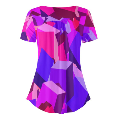 lockere-bluse-mit-u-ausschnitt-und-kurzen-armeln-fur-damen-pink-cube-bluse-jlr-design-19019 - JLR Design