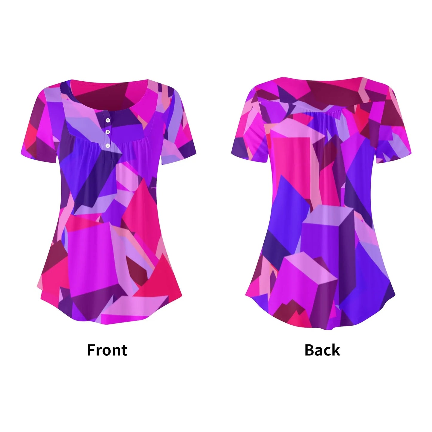 lockere-bluse-mit-u-ausschnitt-und-kurzen-armeln-fur-damen-pink-cube-bluse-jlr-design-82735 - JLR Design