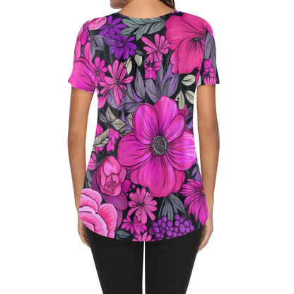 lockere-bluse-mit-u-ausschnitt-und-kurzen-armeln-fur-damen-pink-garden-bluse-jlr-design-52969 - JLR Design