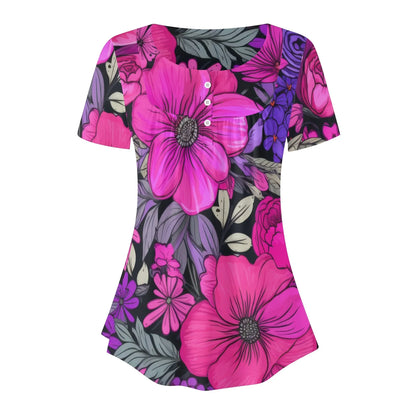 lockere-bluse-mit-u-ausschnitt-und-kurzen-armeln-fur-damen-pink-garden-bluse-jlr-design-17410 - JLR Design