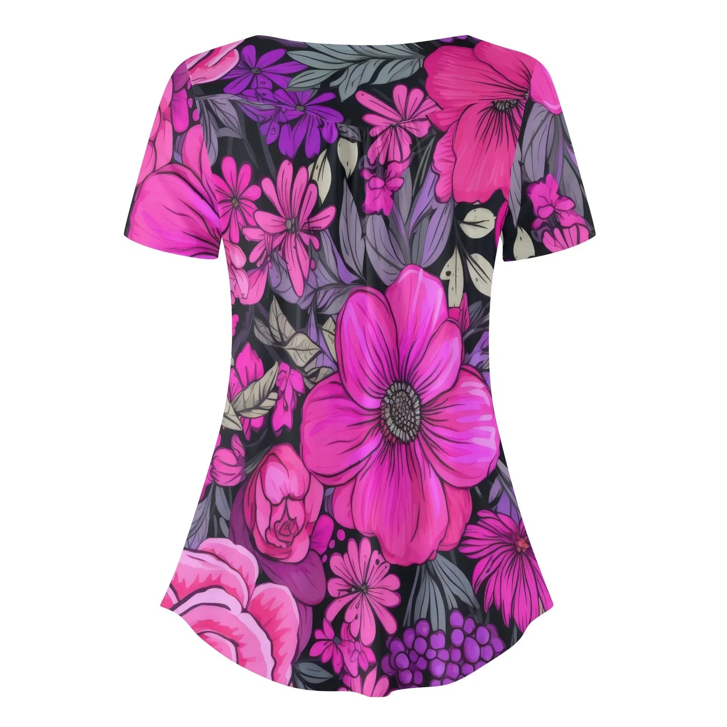 lockere-bluse-mit-u-ausschnitt-und-kurzen-armeln-fur-damen-pink-garden-bluse-jlr-design-35057 - JLR Design