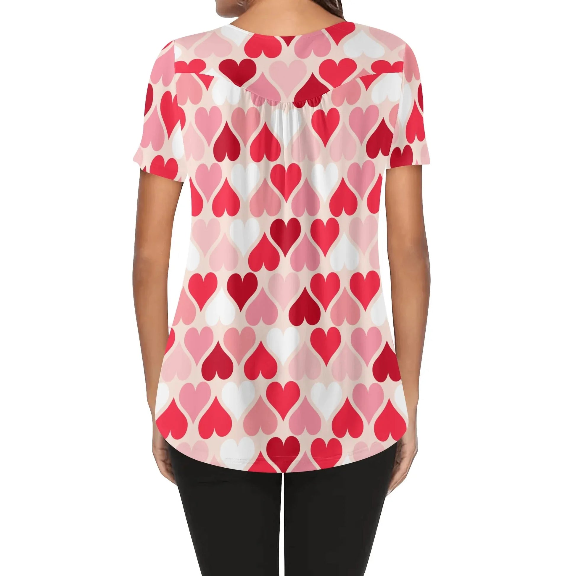 lockere-bluse-mit-u-ausschnitt-und-kurzen-armeln-fur-damen-pink-hearts-bluse-jlr-design-99140 - JLR Design