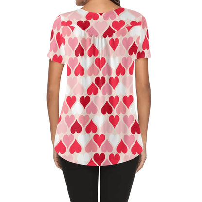lockere-bluse-mit-u-ausschnitt-und-kurzen-armeln-fur-damen-pink-hearts-bluse-jlr-design-99140 - JLR Design