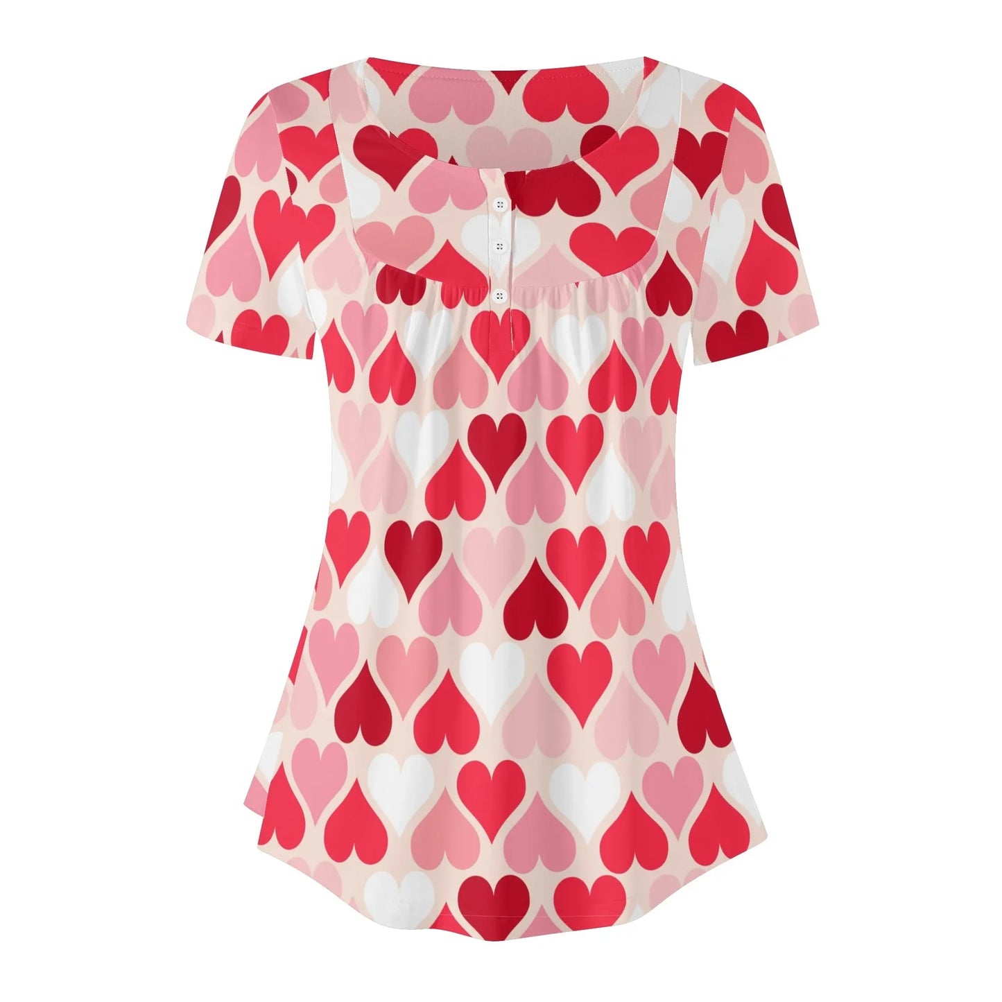 lockere-bluse-mit-u-ausschnitt-und-kurzen-armeln-fur-damen-pink-hearts-bluse-jlr-design-46401 - JLR Design