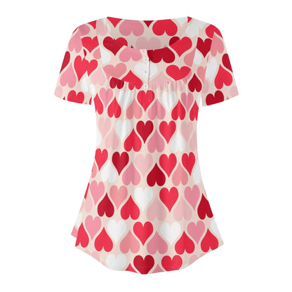 lockere-bluse-mit-u-ausschnitt-und-kurzen-armeln-fur-damen-pink-hearts-bluse-jlr-design-46401 - JLR Design