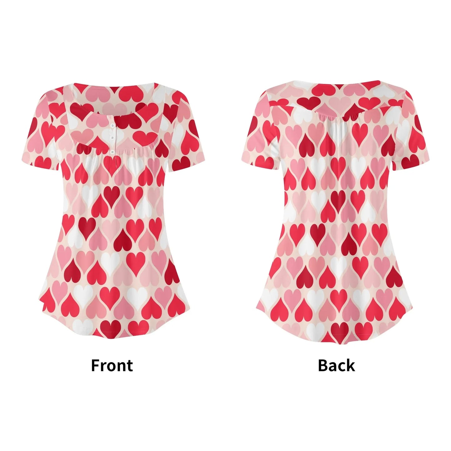 lockere-bluse-mit-u-ausschnitt-und-kurzen-armeln-fur-damen-pink-hearts-bluse-jlr-design-41706 - JLR Design