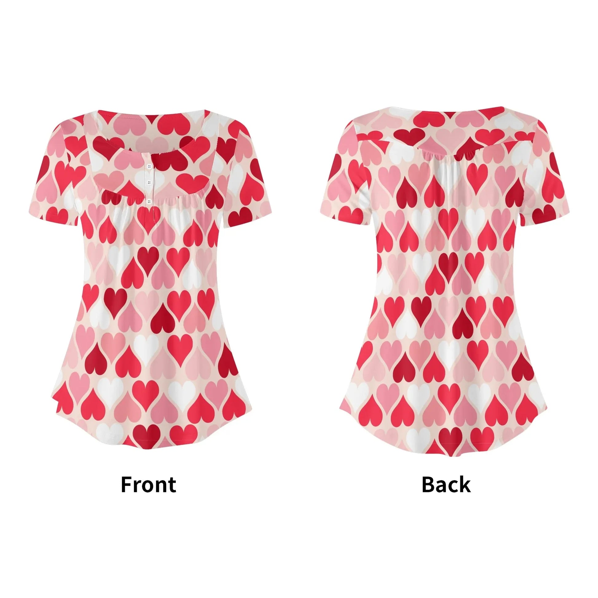 lockere-bluse-mit-u-ausschnitt-und-kurzen-armeln-fur-damen-pink-hearts-bluse-jlr-design-41706 - JLR Design