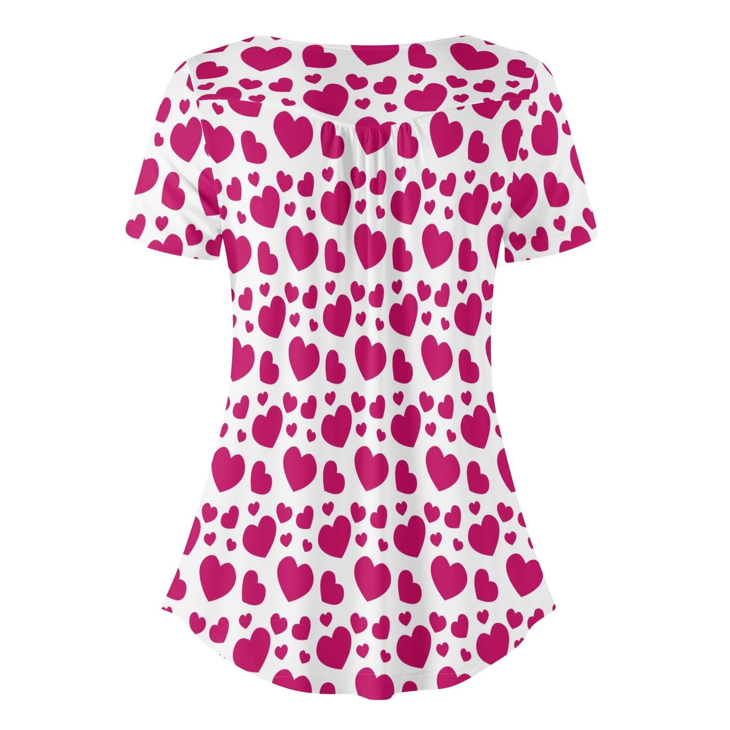 Lockere Bluse mit U-Ausschnitt und kurzen Ärmeln für Damen - Pink Hearts Bluse JLR Design