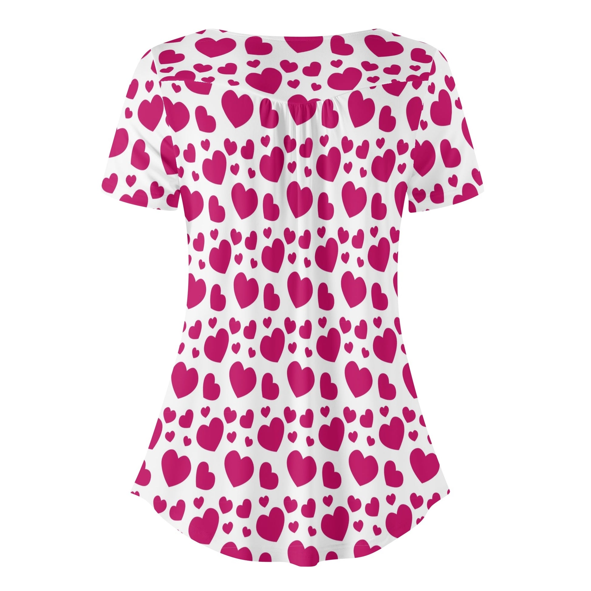 Lockere Bluse mit U-Ausschnitt und kurzen Ärmeln für Damen - Pink Hearts Bluse JLR Design