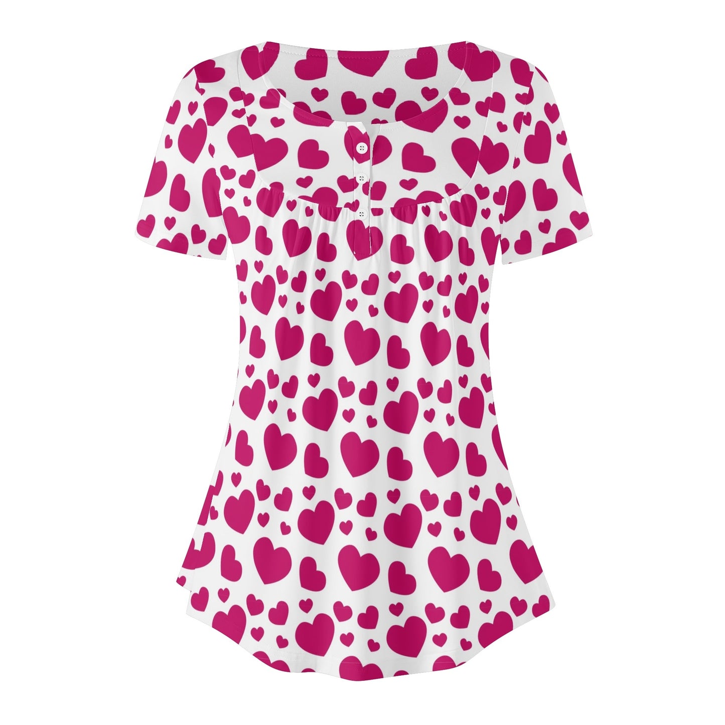 Lockere Bluse mit U-Ausschnitt und kurzen Ärmeln für Damen - Pink Hearts Bluse JLR Design