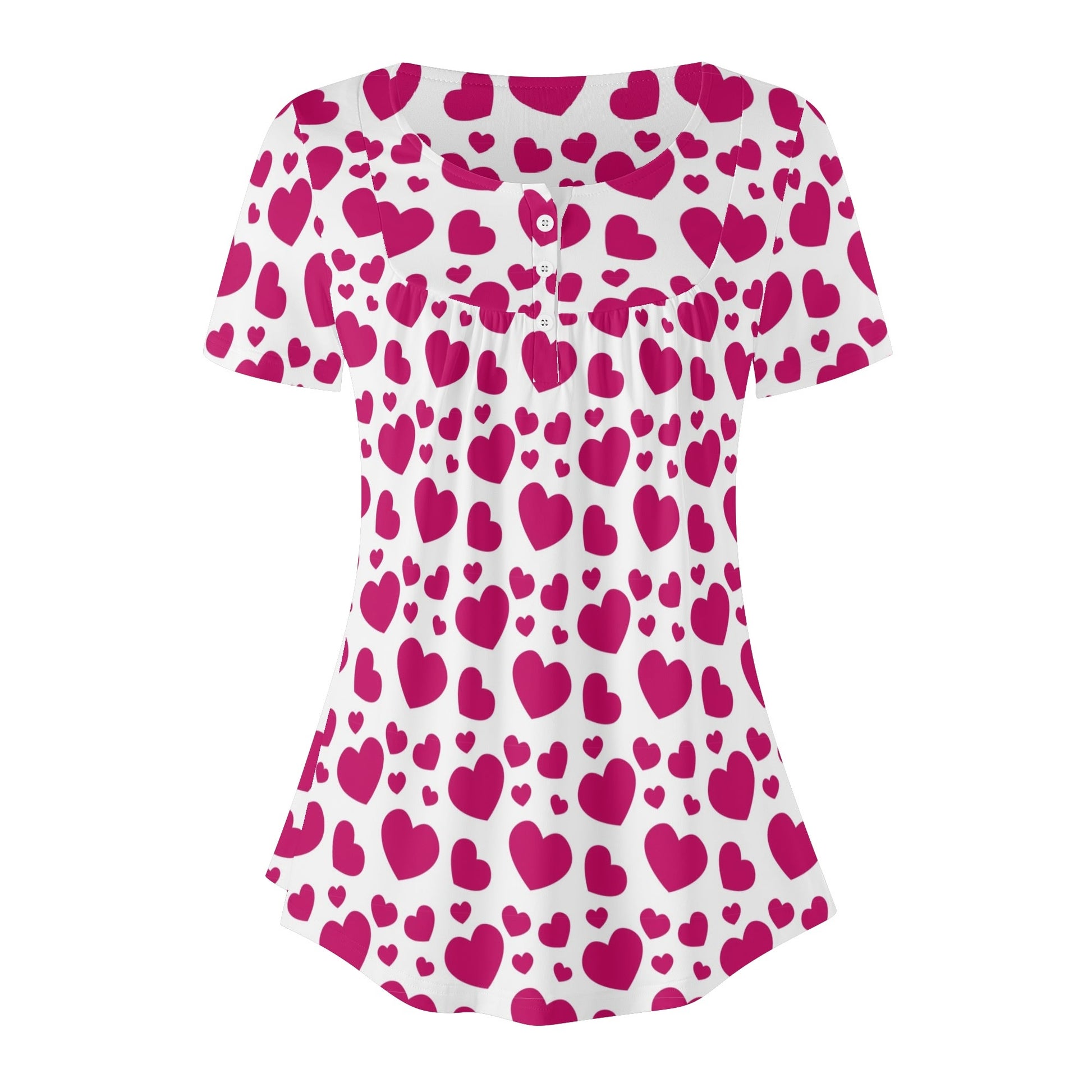 Lockere Bluse mit U-Ausschnitt und kurzen Ärmeln für Damen - Pink Hearts Bluse JLR Design