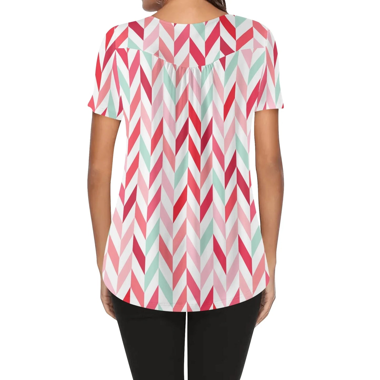 lockere-bluse-mit-u-ausschnitt-und-kurzen-armeln-fur-damen-pink-lines-bluse-jlr-design-70714 - JLR Design