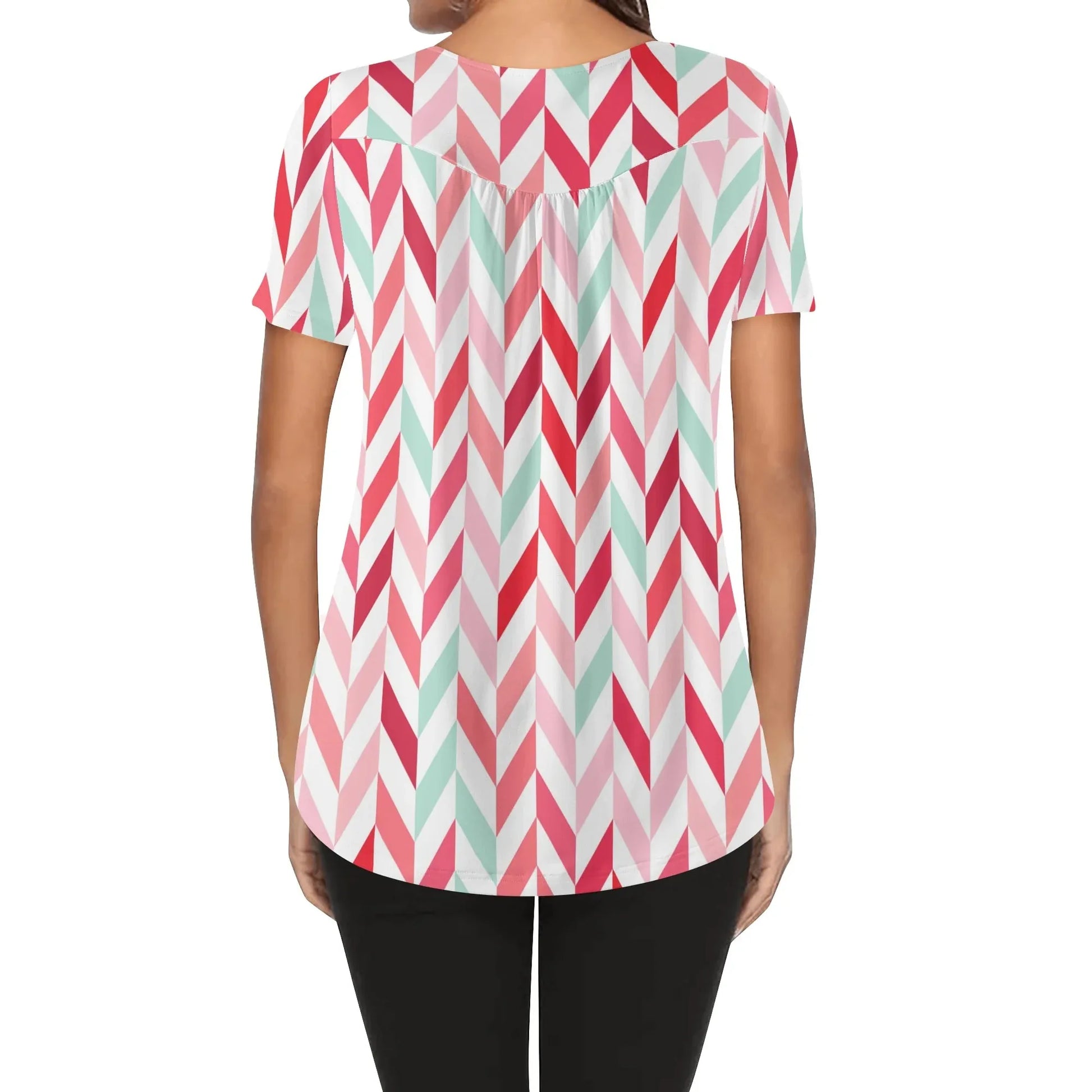 lockere-bluse-mit-u-ausschnitt-und-kurzen-armeln-fur-damen-pink-lines-bluse-jlr-design-70714 - JLR Design