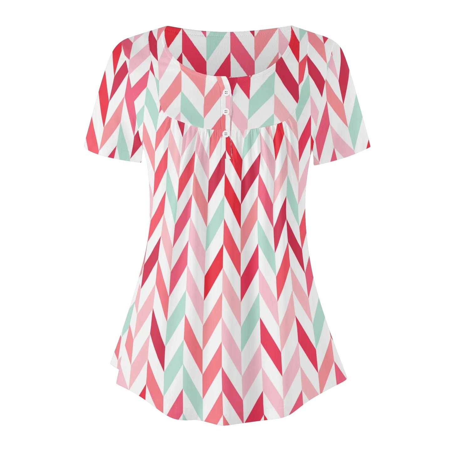lockere-bluse-mit-u-ausschnitt-und-kurzen-armeln-fur-damen-pink-lines-bluse-jlr-design-81307 - JLR Design