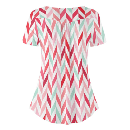lockere-bluse-mit-u-ausschnitt-und-kurzen-armeln-fur-damen-pink-lines-bluse-jlr-design-58267 - JLR Design