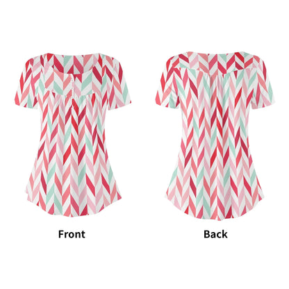 lockere-bluse-mit-u-ausschnitt-und-kurzen-armeln-fur-damen-pink-lines-bluse-jlr-design-77537 - JLR Design