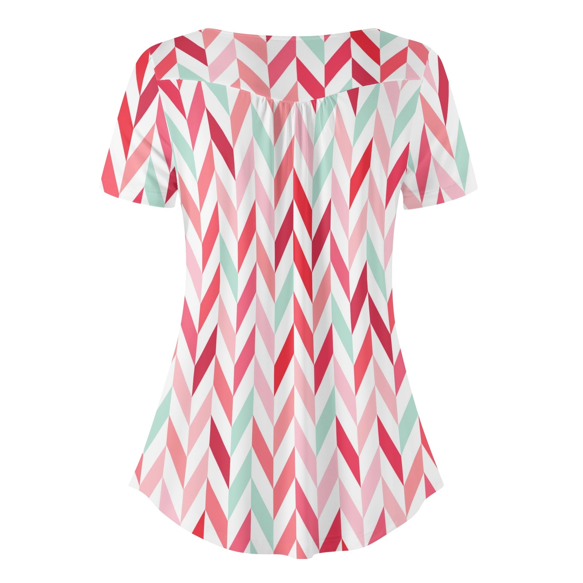 Lockere Bluse mit U-Ausschnitt und kurzen Ärmeln für Damen - Pink Lines Bluse JLR Design