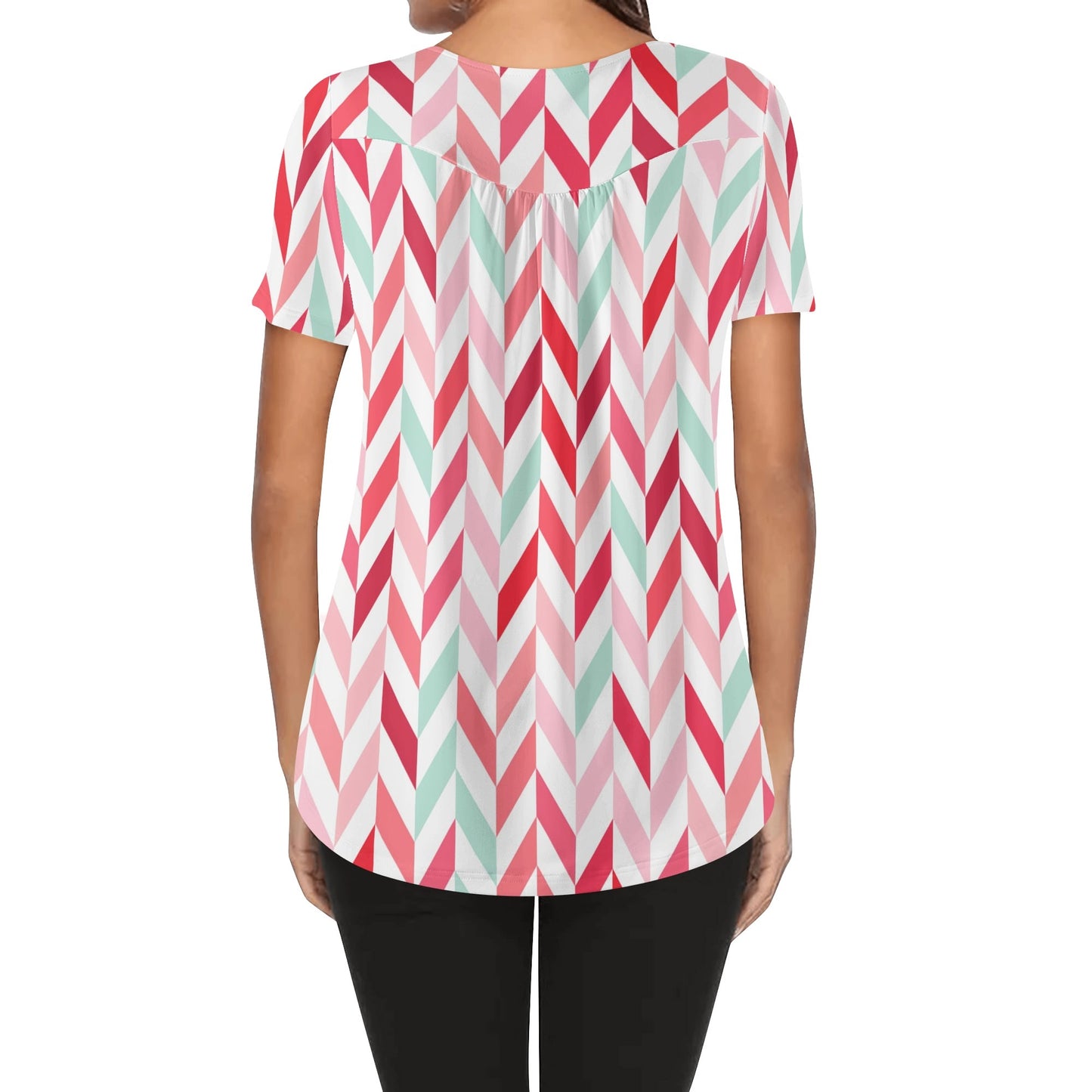 Lockere Bluse mit U-Ausschnitt und kurzen Ärmeln für Damen - Pink Lines Bluse JLR Design