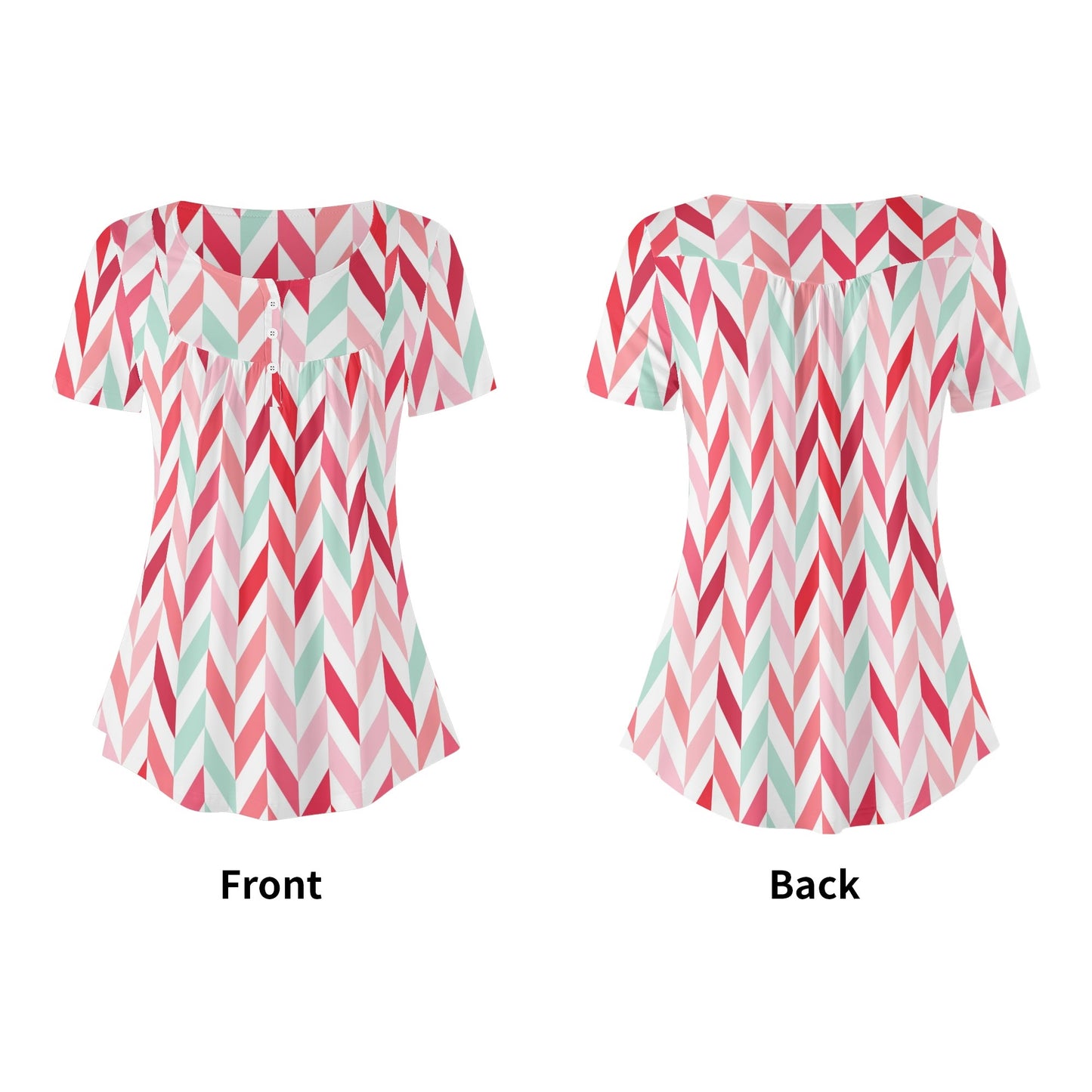 Lockere Bluse mit U-Ausschnitt und kurzen Ärmeln für Damen - Pink Lines Bluse JLR Design