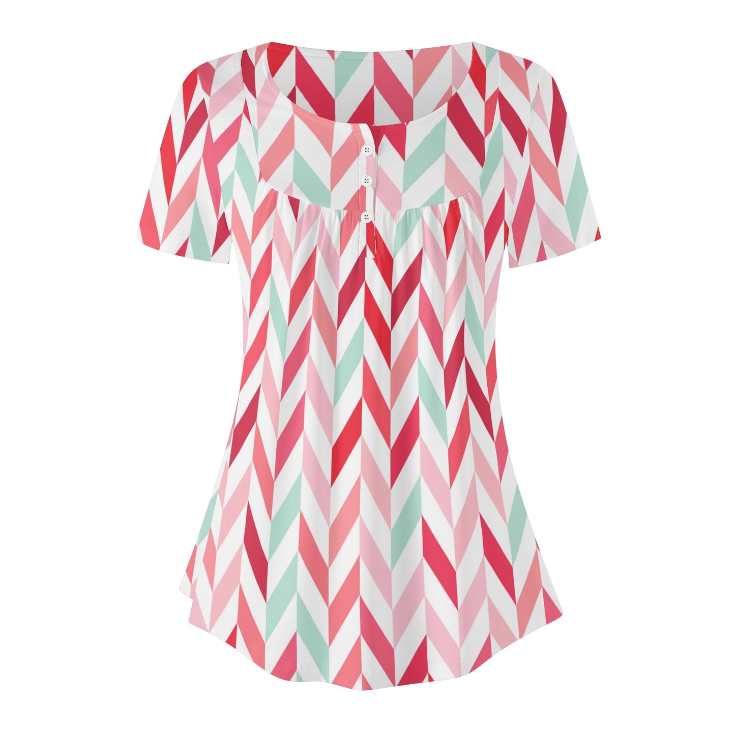 Lockere Bluse mit U-Ausschnitt und kurzen Ärmeln für Damen - Pink Lines Bluse JLR Design