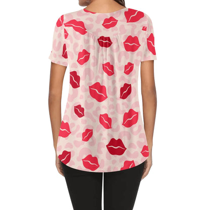 lockere-bluse-mit-u-ausschnitt-und-kurzen-armeln-fur-damen-pink-lips-bluse-jlr-design-42479 - JLR Design