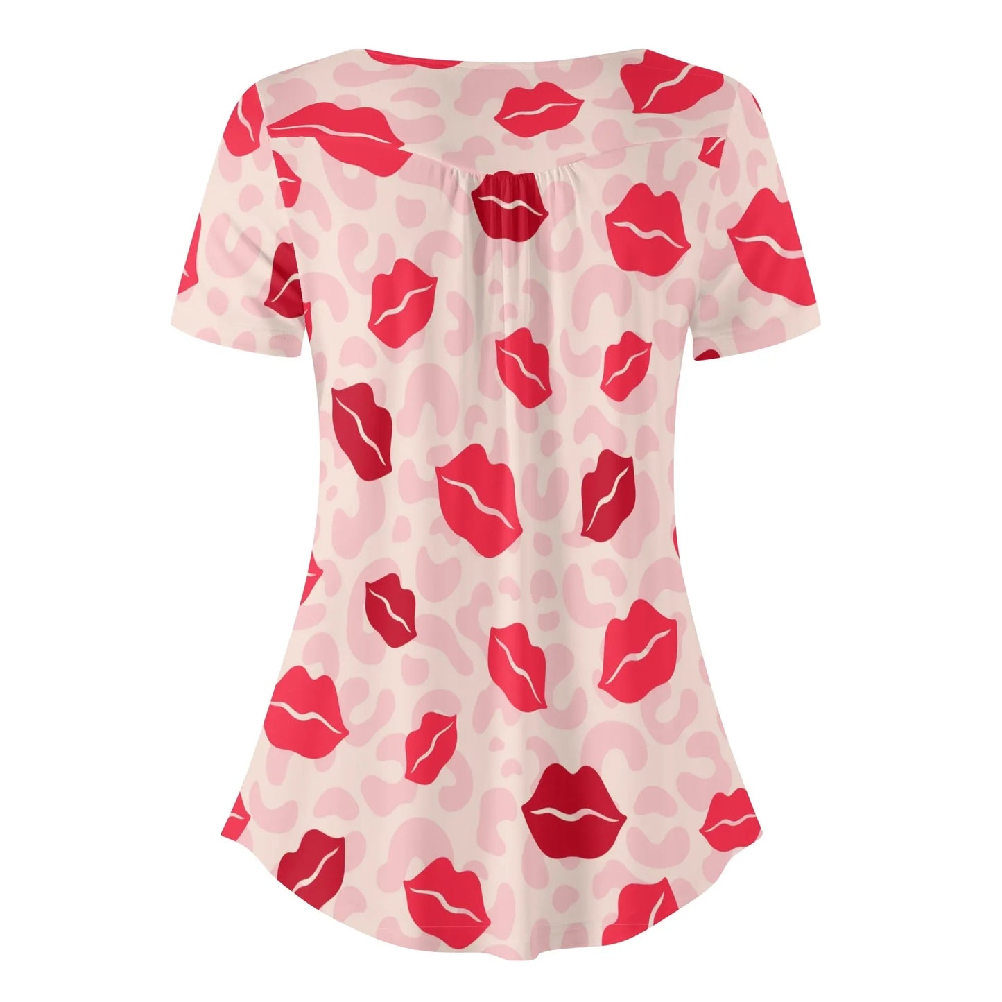 lockere-bluse-mit-u-ausschnitt-und-kurzen-armeln-fur-damen-pink-lips-bluse-jlr-design-65504 - JLR Design
