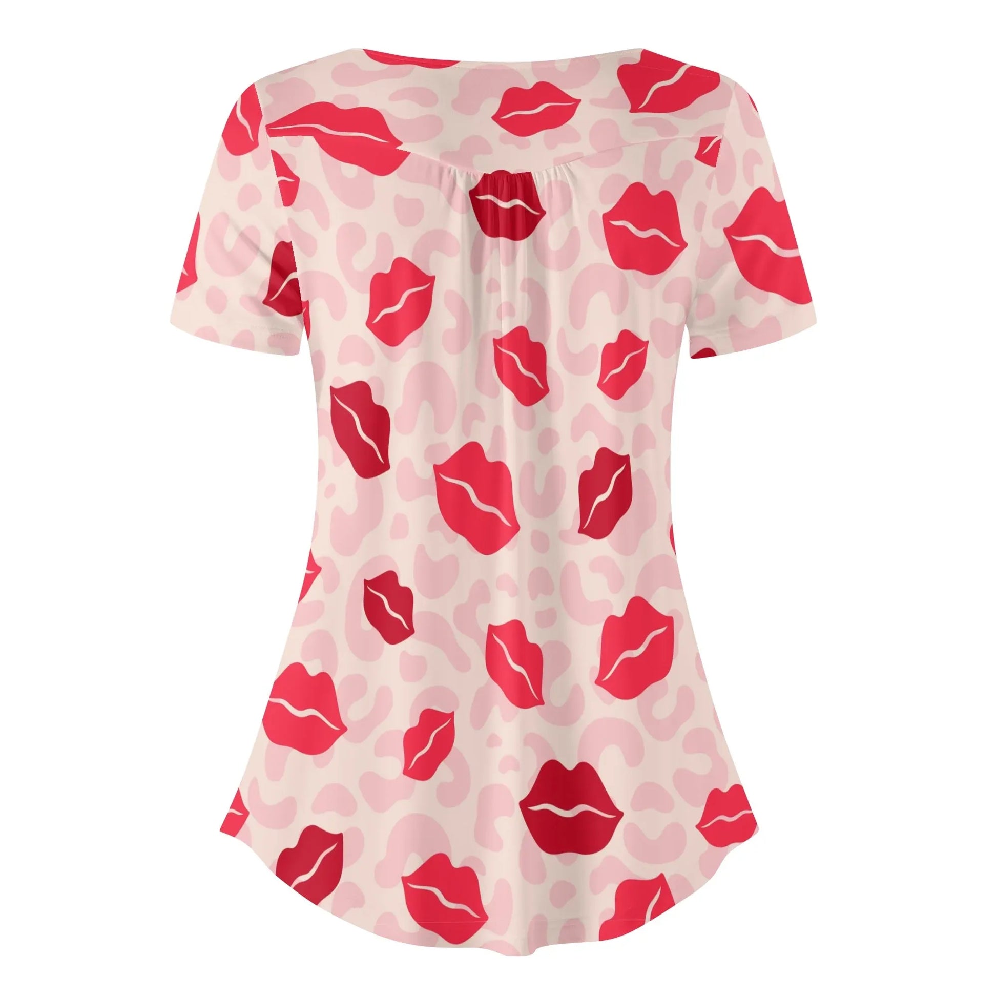 lockere-bluse-mit-u-ausschnitt-und-kurzen-armeln-fur-damen-pink-lips-bluse-jlr-design-65504 - JLR Design