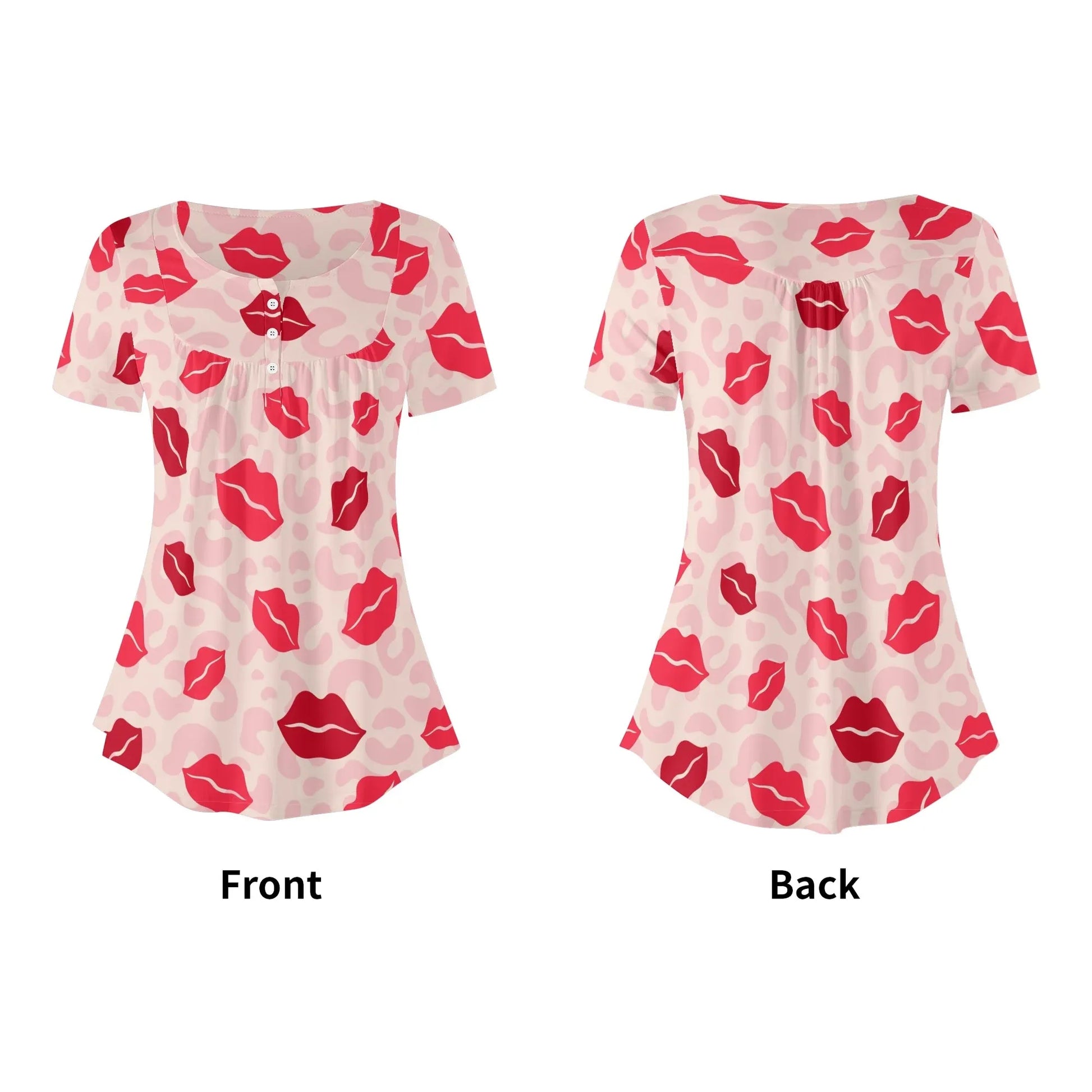 lockere-bluse-mit-u-ausschnitt-und-kurzen-armeln-fur-damen-pink-lips-bluse-jlr-design-13726 - JLR Design