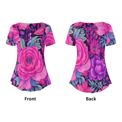 lockere-bluse-mit-u-ausschnitt-und-kurzen-armeln-fur-damen-pink-rose-bluse-jlr-design-10652 - JLR Design