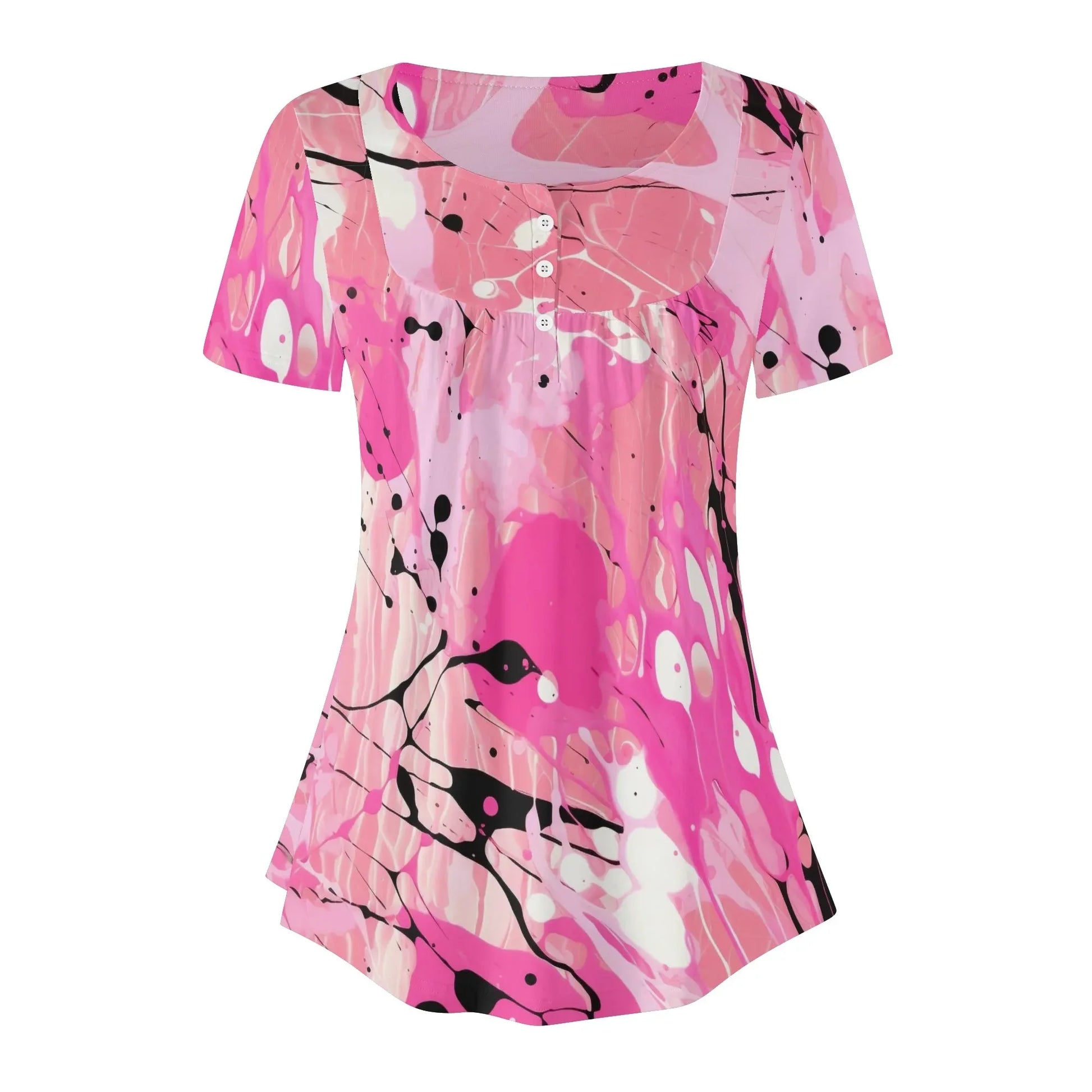 lockere-bluse-mit-u-ausschnitt-und-kurzen-armeln-fur-damen-pink-splash-bluse-jlr-design-36835 - JLR Design