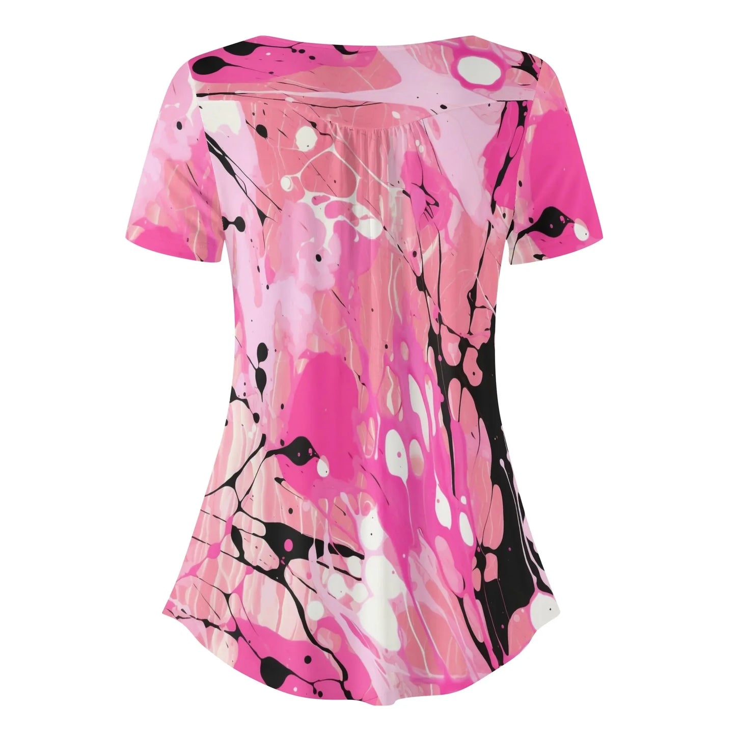 lockere-bluse-mit-u-ausschnitt-und-kurzen-armeln-fur-damen-pink-splash-bluse-jlr-design-46022 - JLR Design