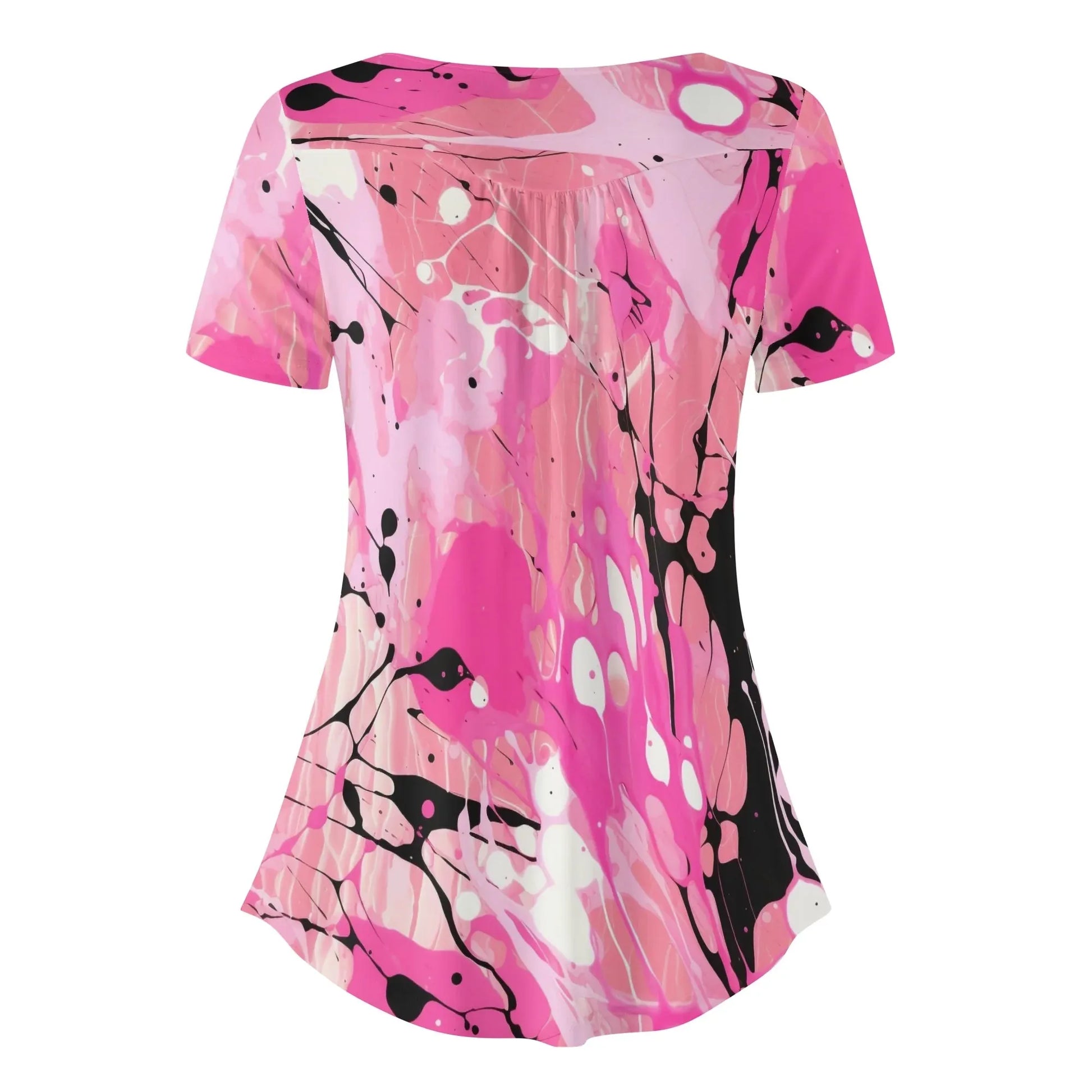 lockere-bluse-mit-u-ausschnitt-und-kurzen-armeln-fur-damen-pink-splash-bluse-jlr-design-46022 - JLR Design