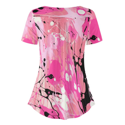 lockere-bluse-mit-u-ausschnitt-und-kurzen-armeln-fur-damen-pink-splash-bluse-jlr-design-46022 - JLR Design