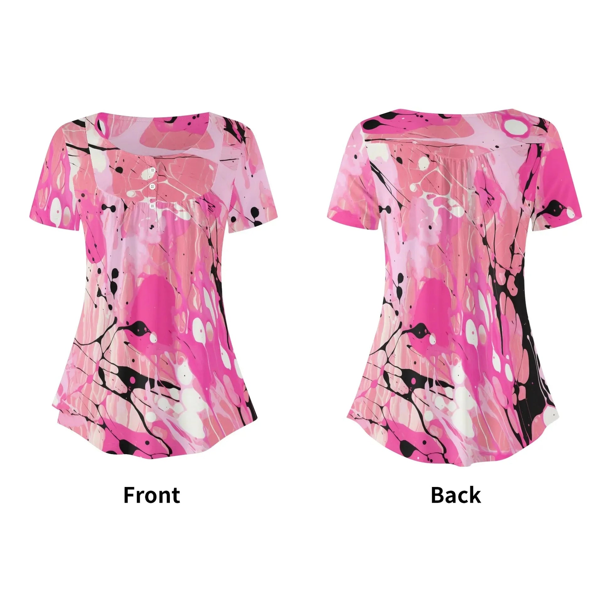 lockere-bluse-mit-u-ausschnitt-und-kurzen-armeln-fur-damen-pink-splash-bluse-jlr-design-74883 - JLR Design