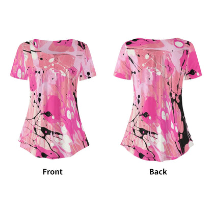 lockere-bluse-mit-u-ausschnitt-und-kurzen-armeln-fur-damen-pink-splash-bluse-jlr-design-74883 - JLR Design